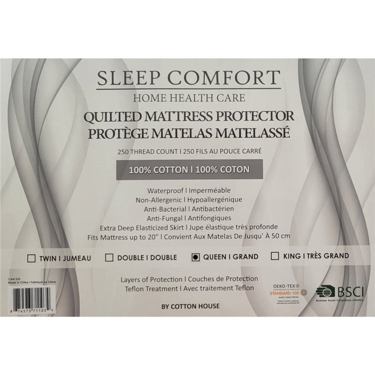 Cotton House - Protège Matelas Matelassé 100% Cotton, Imperméable et Hypoallergénique, Grandeur Queen, Blanc - Simple Boutique