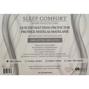 Cotton House - Protège Matelas Matelassé 100% Cotton, Imperméable et Hypoallergénique, Grandeur Twin, Blanc - Simple Boutique