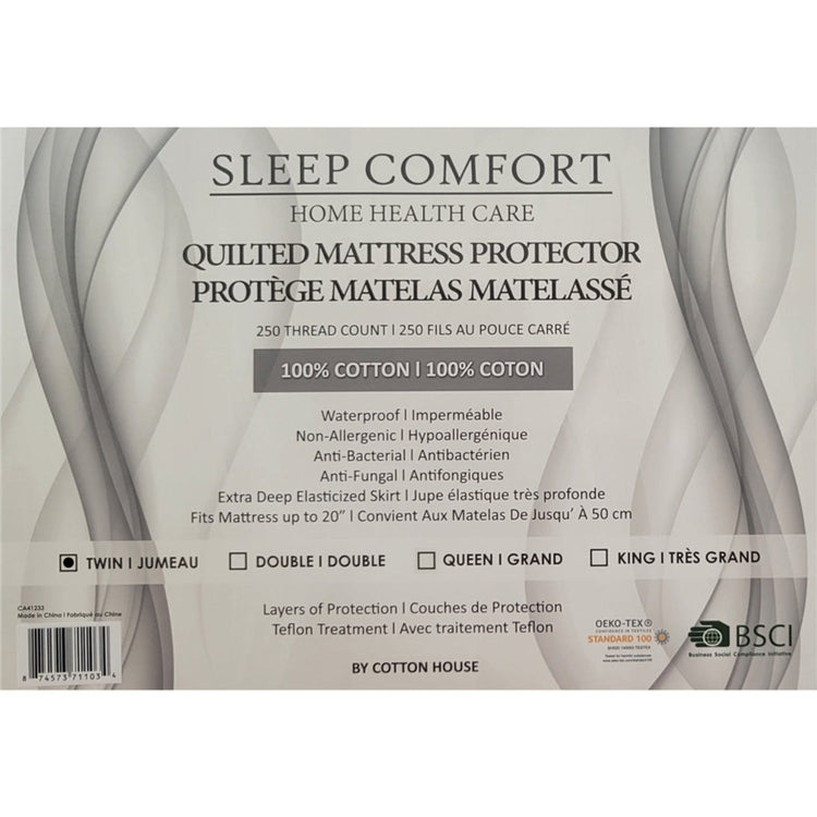Cotton House - Protège Matelas Matelassé 100% Cotton, Imperméable et Hypoallergénique, Grandeur Twin, Blanc - Simple Boutique