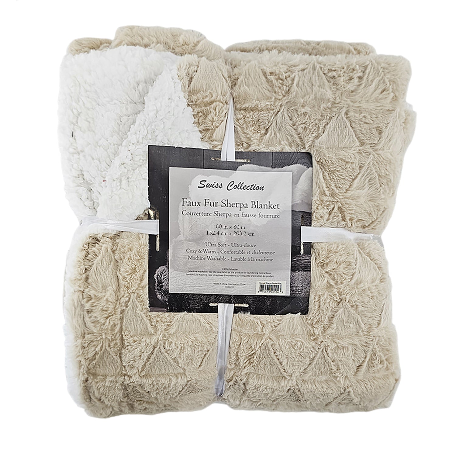 Couverture Sherpa en Fausse Fourrure Ultra-Douce, Grandeur Twin, Beige - Simple Boutique