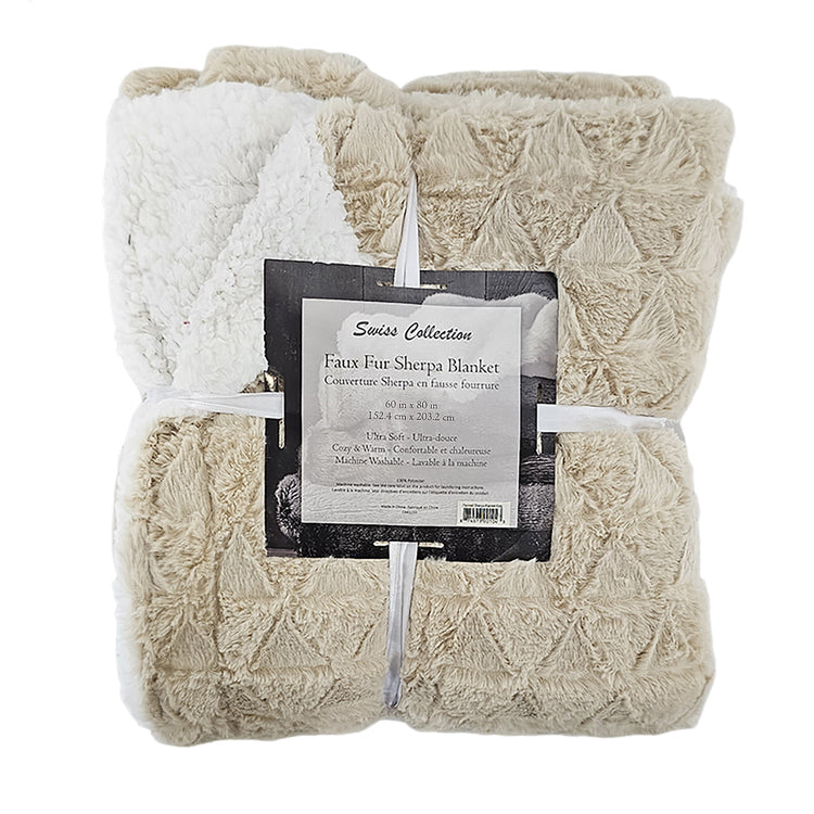Couverture Sherpa en Fausse Fourrure Ultra-Douce, Grandeur Twin, Beige - Simple Boutique