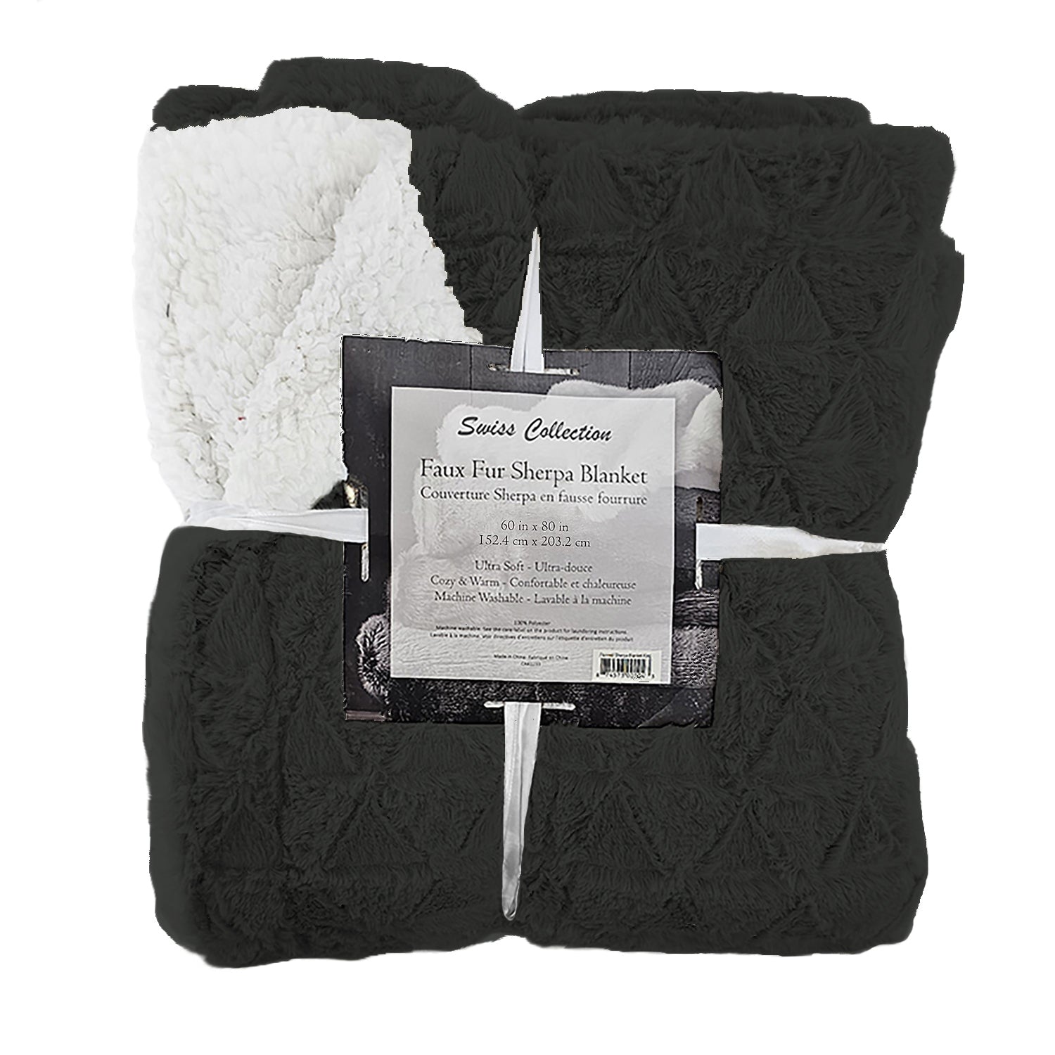 Couverture Sherpa en Fausse Fourrure Ultra-Douce, Grandeur Twin, Gris Foncé - Simple Boutique
