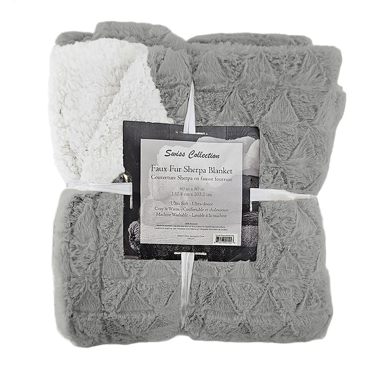 Couverture Sherpa en Fausse Fourrure Ultra-Douce, Grandeur Twin, Gris Pâle - Simple Boutique
