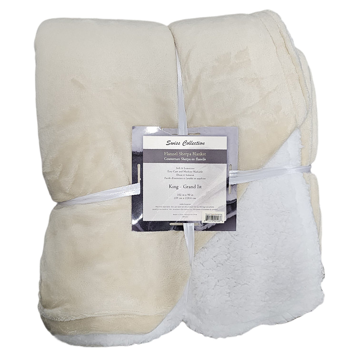 Couverture Sherpa en Flanelle, Douce et Luxueuse, Grandeur Queen/King, Beige - Simple Boutique