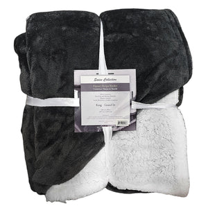 Couverture Sherpa en Flanelle, Douce et Luxueuse, Grandeur Queen/King, Gris Foncé - Simple Boutique