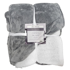 Couverture Sherpa en Flanelle, Douce et Luxueuse, Grandeur Queen/King, Gris Pâle - Simple Boutique