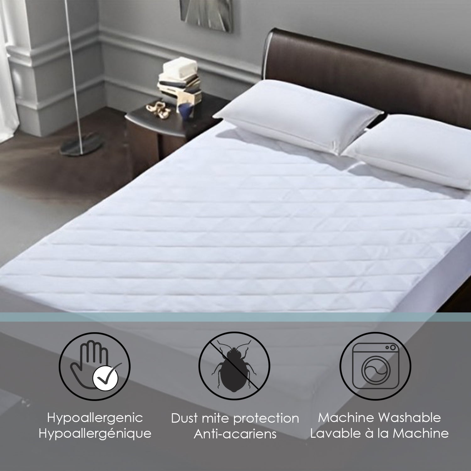 Couvre-Matelas Matelassé, Imperméable et Hypoallergénique, Grandeur Double, Blanc - Simple Boutique