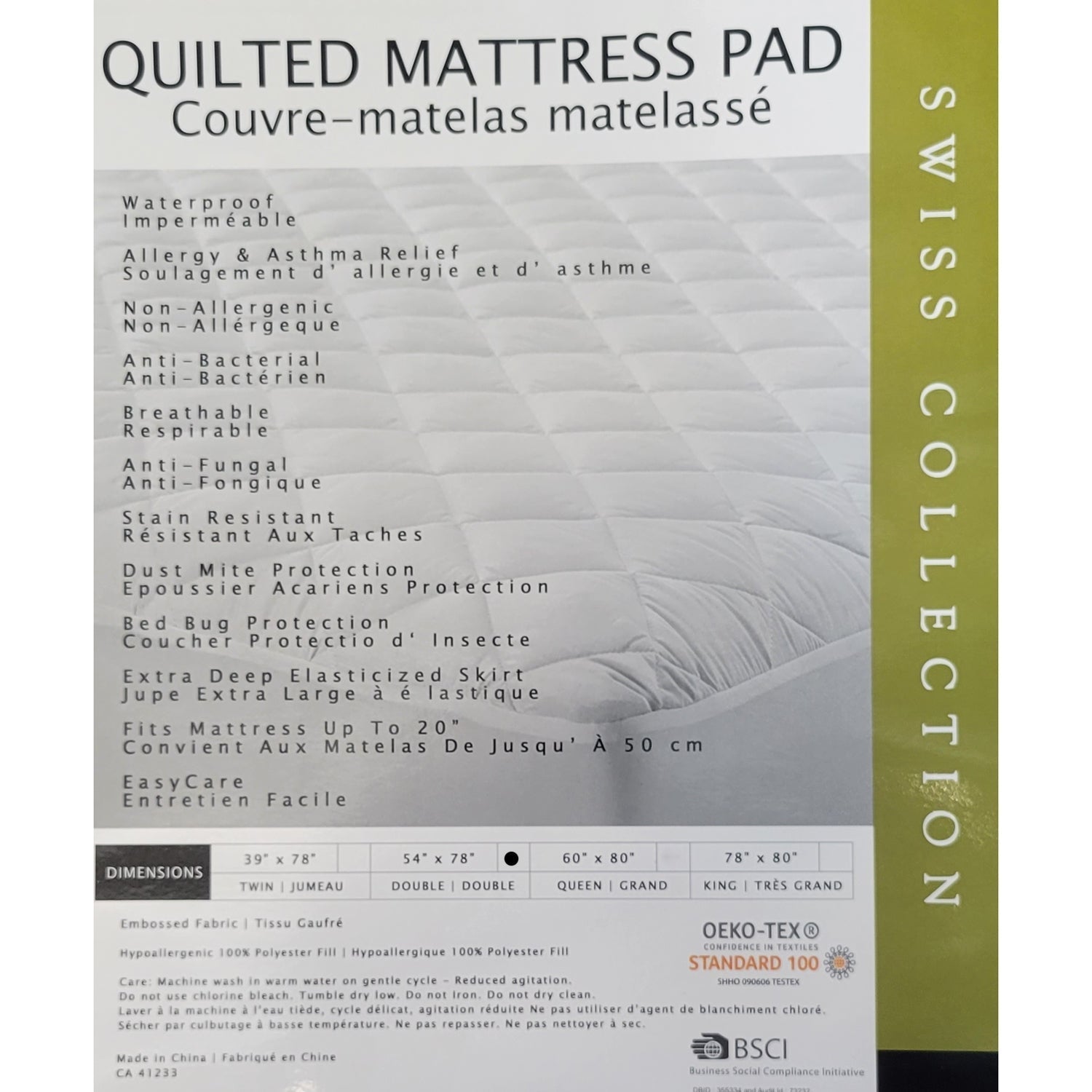 Couvre-Matelas Matelassé, Imperméable et Hypoallergénique, Grandeur Double, Blanc - Simple Boutique
