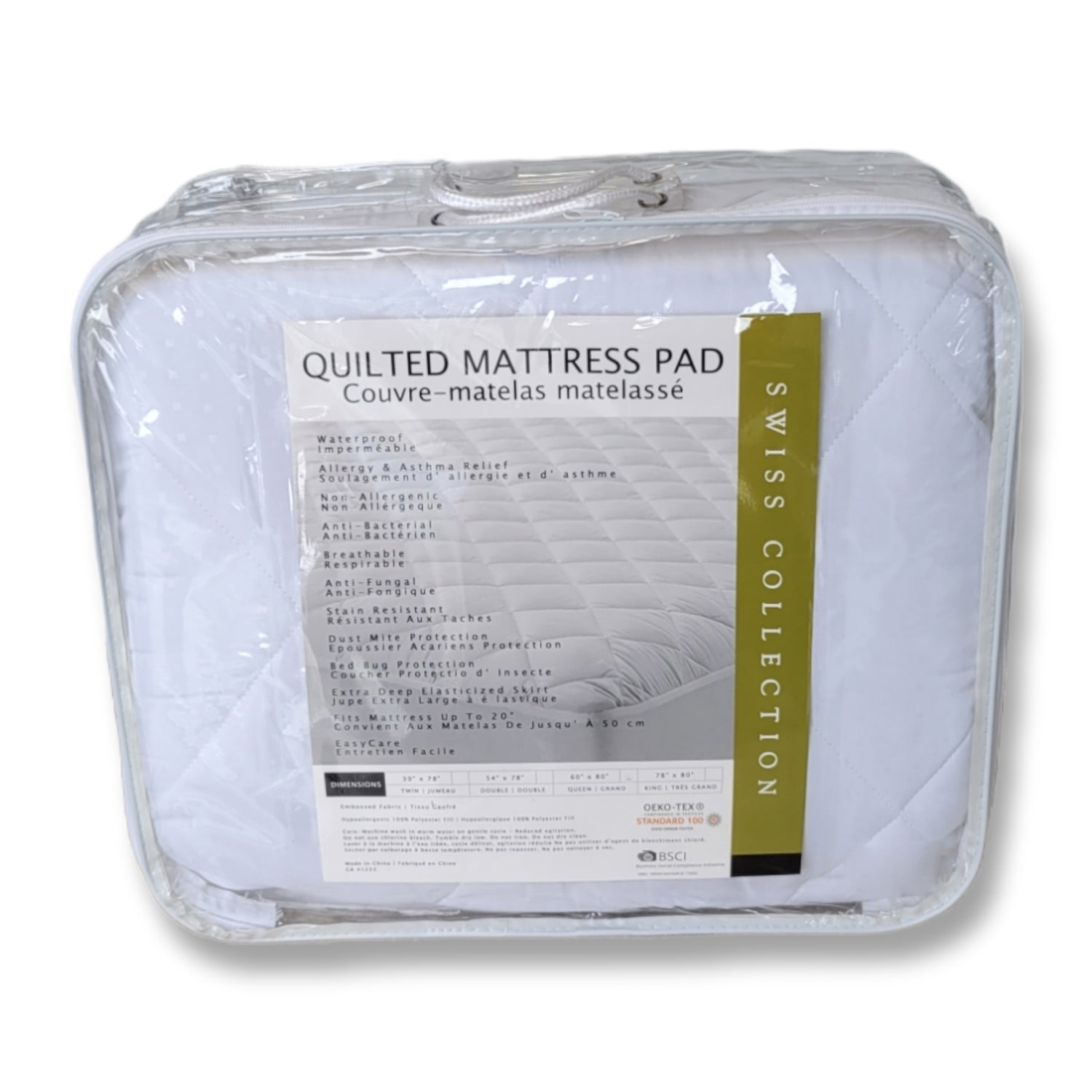 Couvre-Matelas Matelassé, Imperméable et Hypoallergénique, Grandeur Queen, Blanc - Simple Boutique
