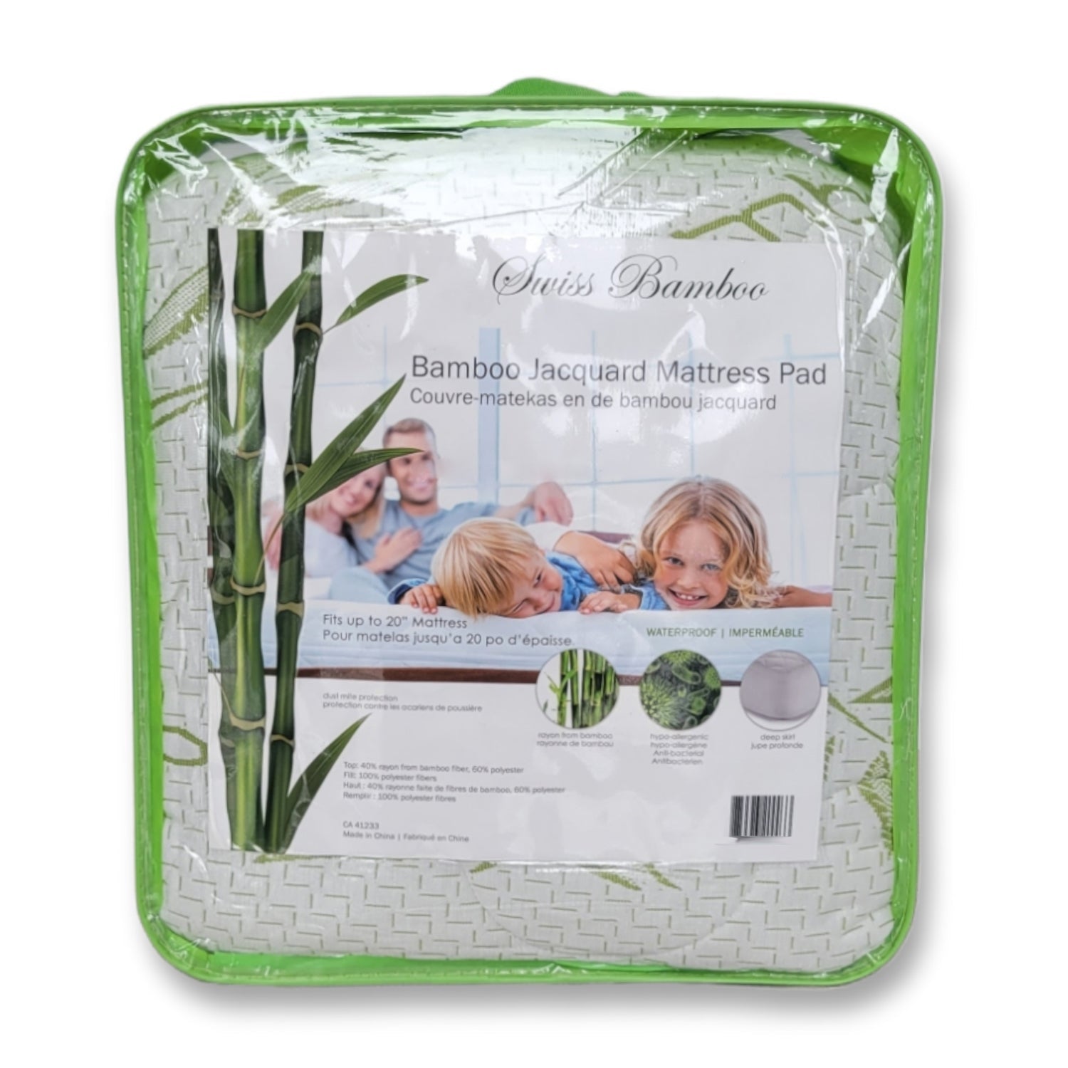 Couvre-Matelas en Bambou de Jacquard, Imperméable, Grandeur Queen, Blanc - Simple Boutique