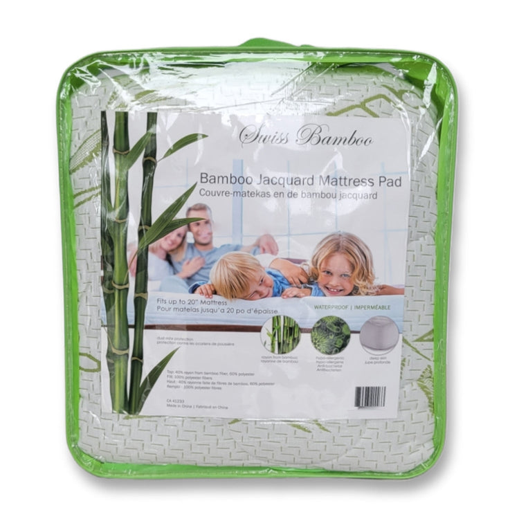 Couvre-Matelas en Bambou de Jacquard, Imperméable, Grandeur Queen, Blanc - Simple Boutique