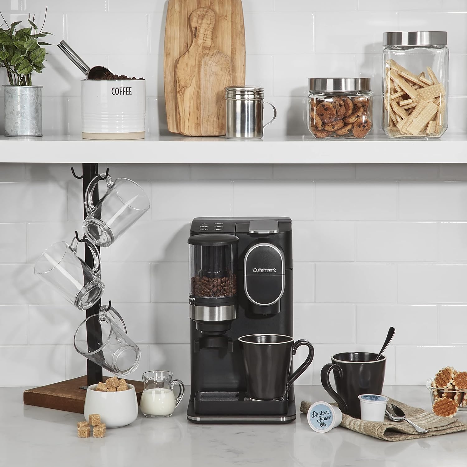 Cuisinart - Cafetière à Portion Individuel avec Moulin à Café Intégré, Compatible avec les Capsules, Noir - Simple Boutique