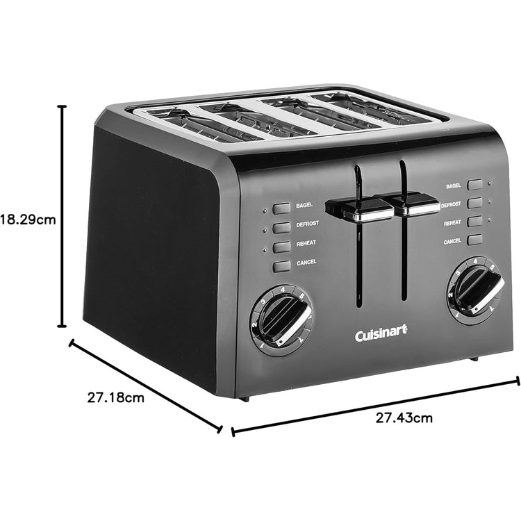 Cuisinart - Grille-Pain à 4 Tranches, Fentes Larges, 7 Réglages de Teinte, Noir - Simple Boutique