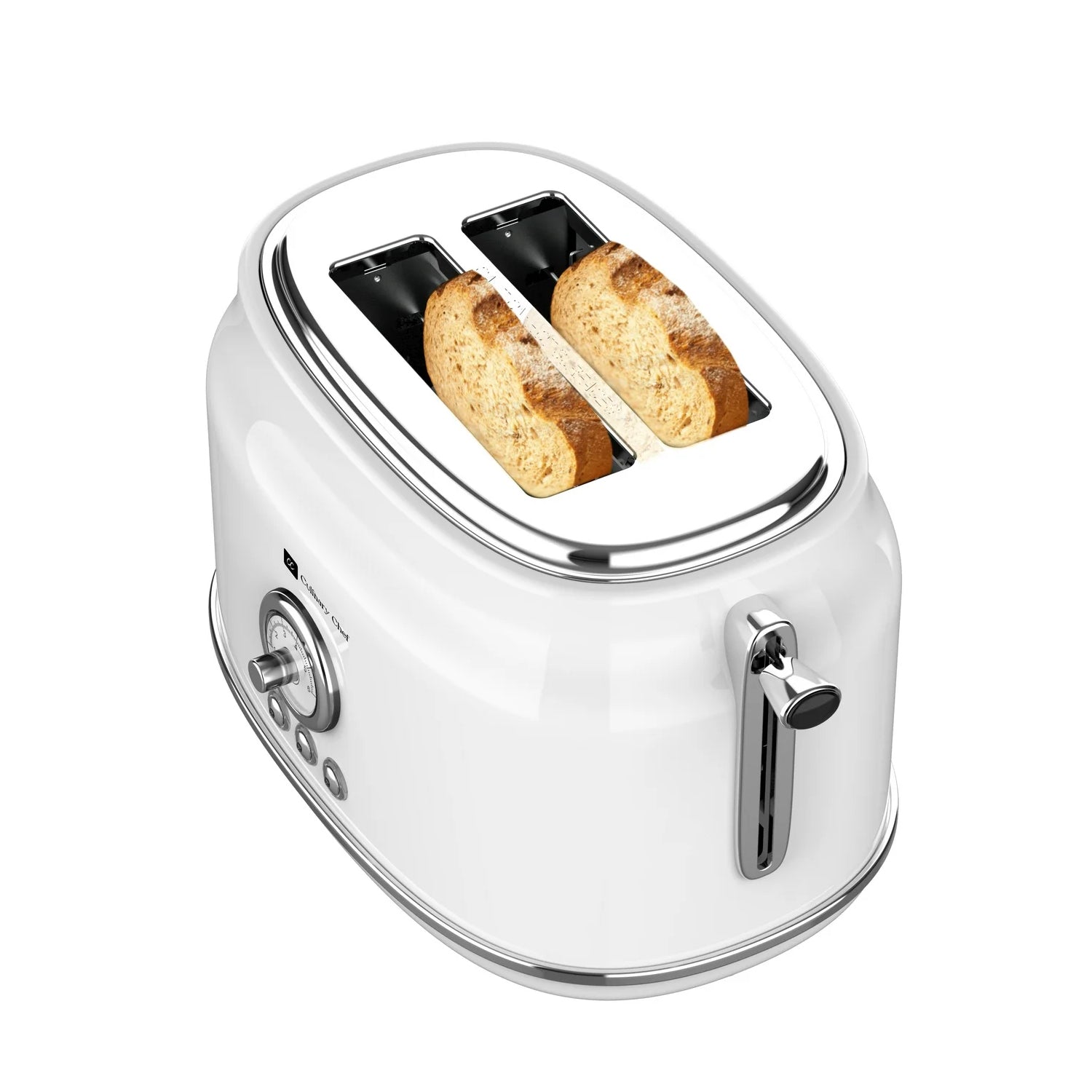 Culinary Chef Grille-Pain Rétro 2 Tranches – Fentes Larges, 5 Niveaux de Brunissage, Bagel, Décongélation et Annulation – 900W – Blanc - Simple Boutique