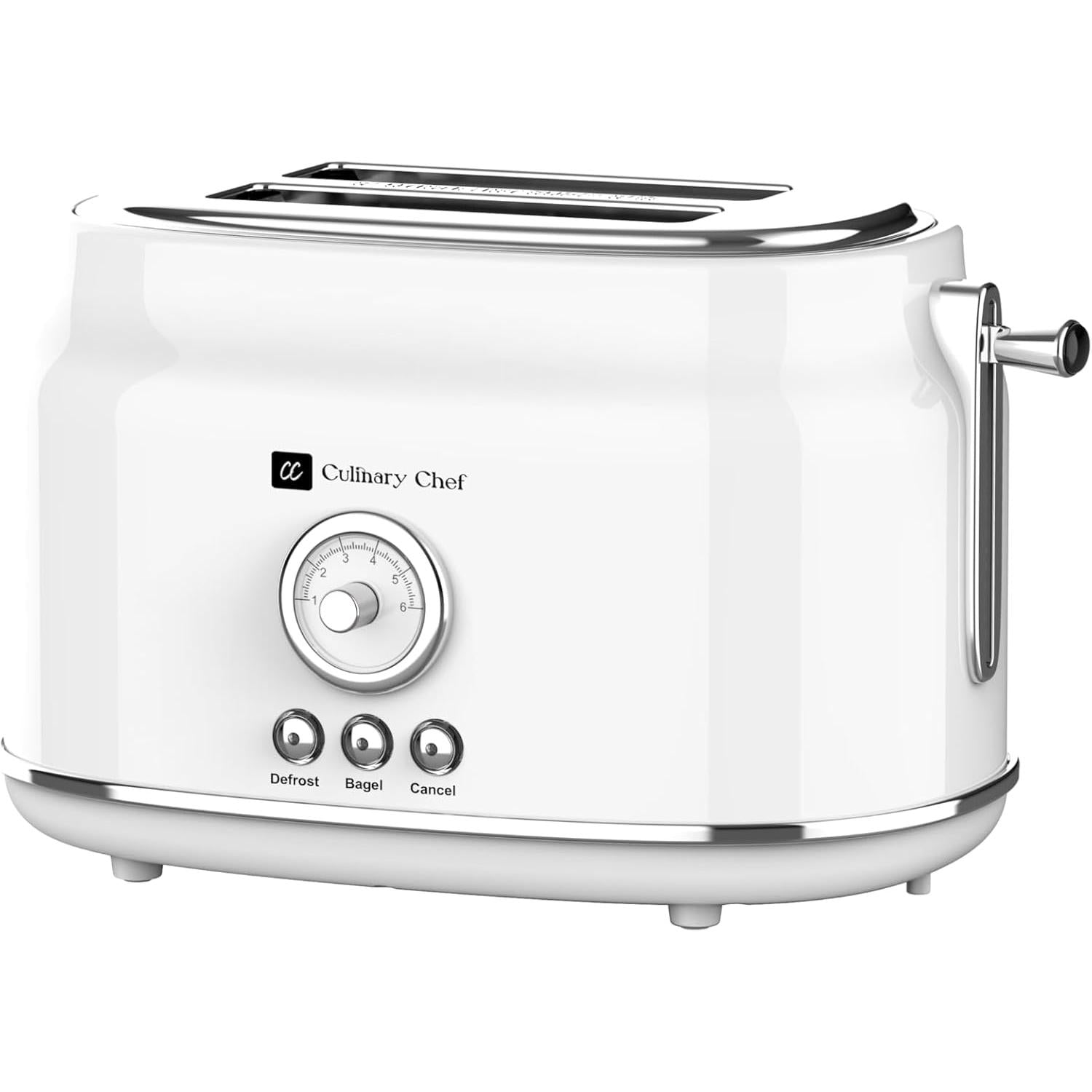 Culinary Chef Grille-Pain Rétro 2 Tranches – Fentes Larges, 5 Niveaux de Brunissage, Bagel, Décongélation et Annulation – 900W – Blanc - Simple Boutique