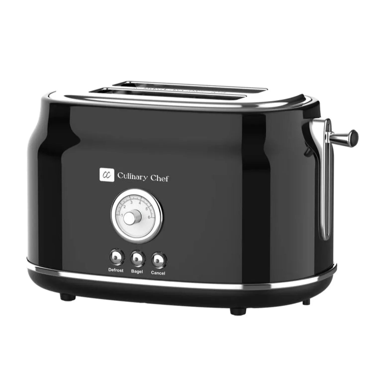 Culinary Chef Grille-Pain Rétro 2 Tranches – Fentes Larges, 5 Niveaux de Brunissage, Bagel, Décongélation et Annulation – 900W – Noir - Simple Boutique