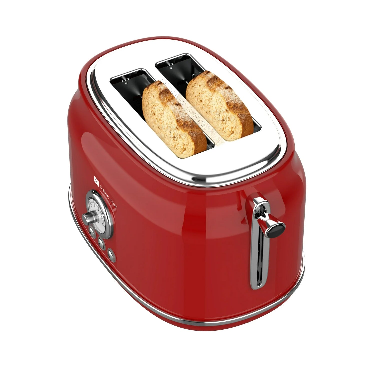 Culinary Chef Grille-Pain Rétro 2 Tranches – Fentes Larges, 5 Niveaux de Brunissage, Bagel, Décongélation et Annulation – 900W – Rouge - Simple Boutique
