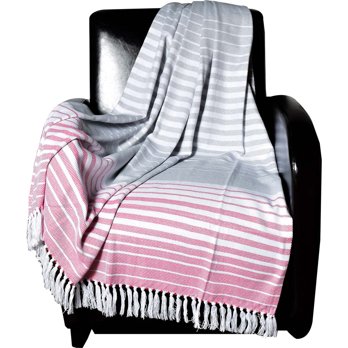 Dlux Jeté Décoratif en Coton Bicolore à Fines Rayures 50" x 60", Fuchsia et Gris - Simple Boutique