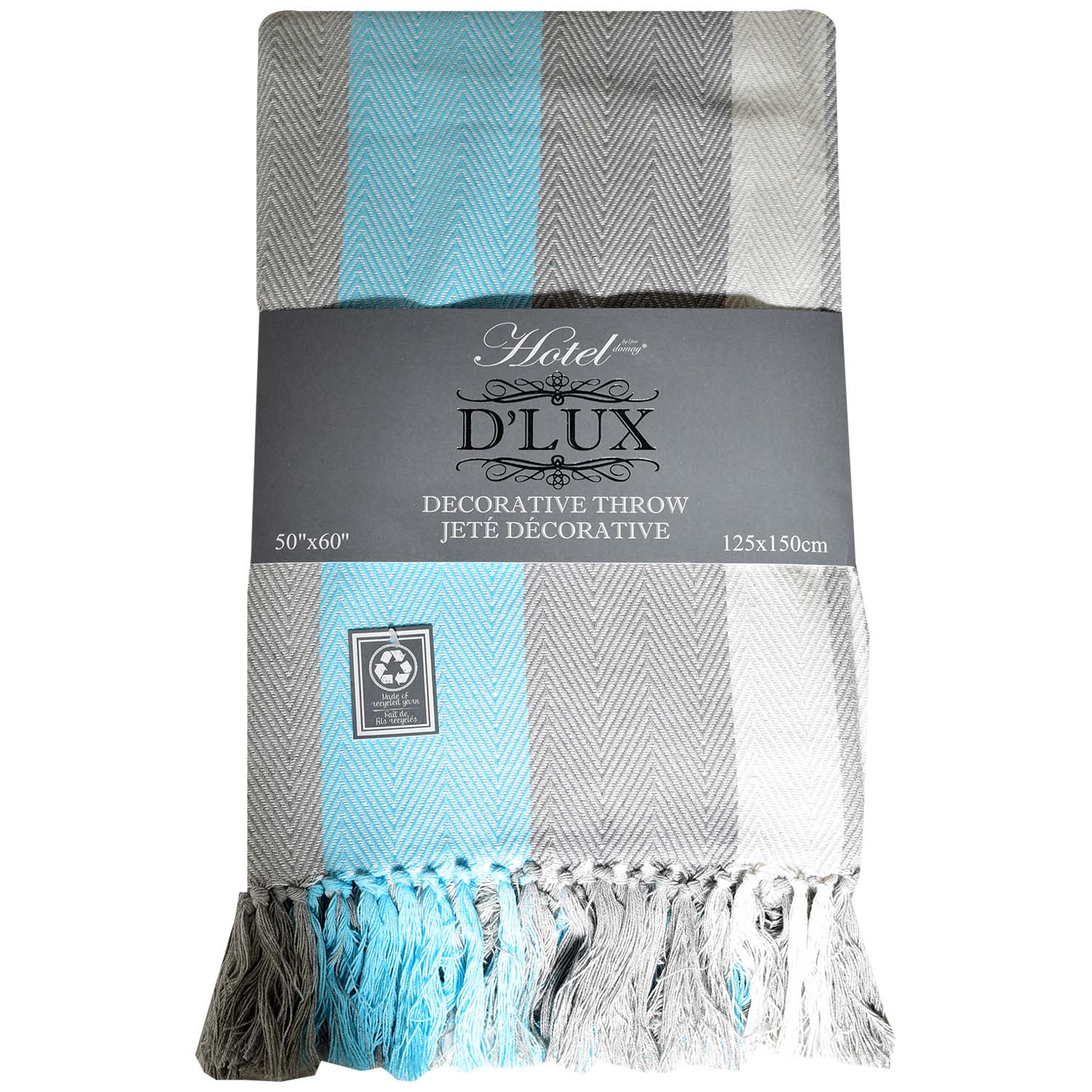 Dlux Jeté Décoratif en Coton à Larges Bandes Chevron 50" x 60", Bleu Océan et Gris - Simple Boutique