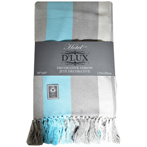 Dlux Jeté Décoratif en Coton à Larges Bandes Chevron 50" x 60", Bleu Océan et Gris - Simple Boutique