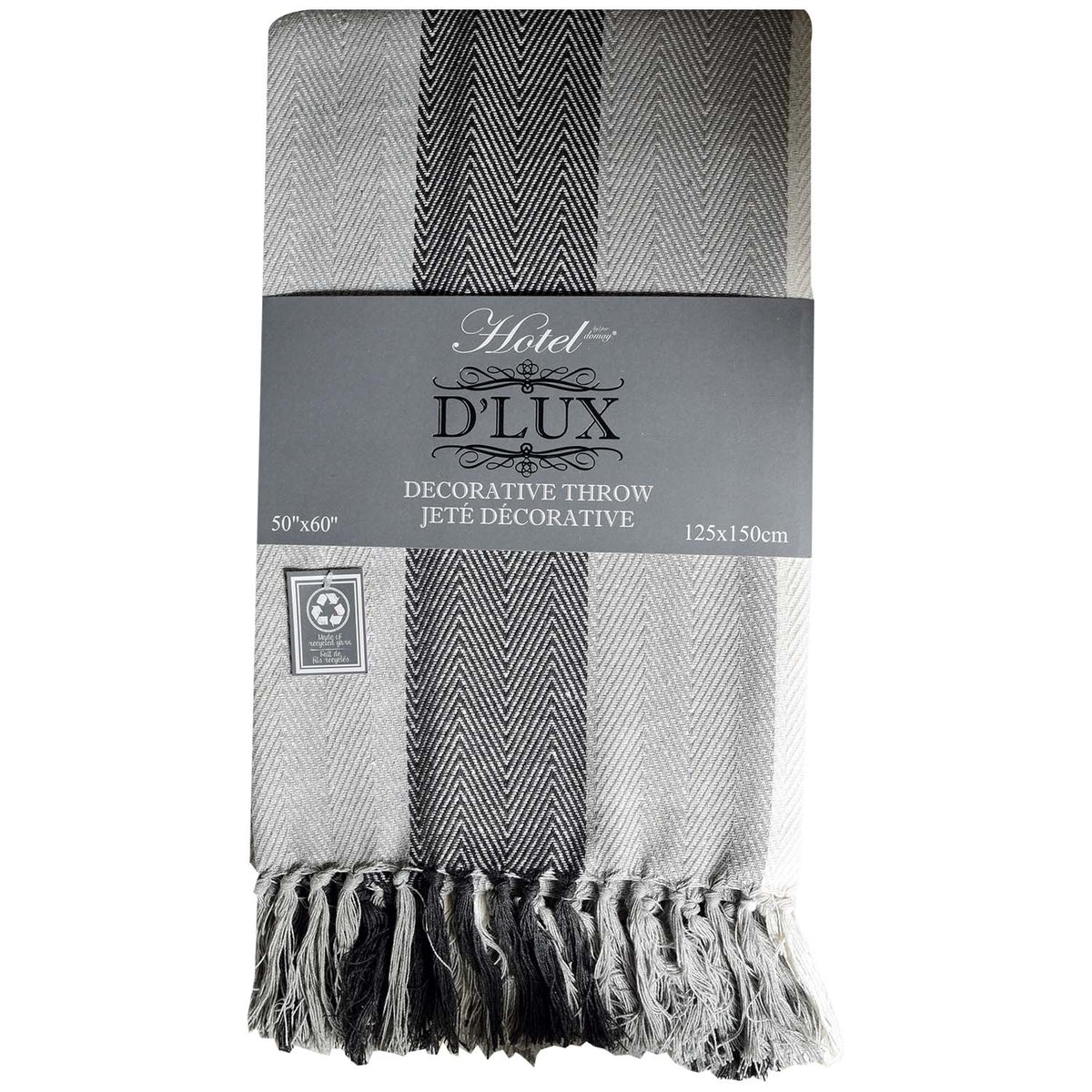 Dlux Jeté Décoratif en Coton à Larges Bandes Chevron 50" x 60", Gris - Simple Boutique