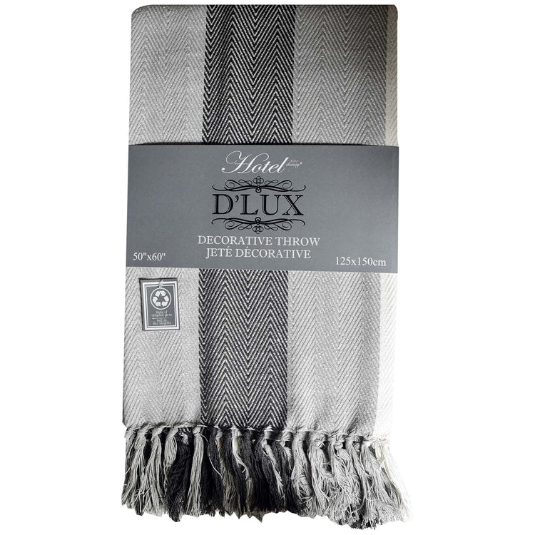 Dlux Jeté Décoratif en Coton à Larges Bandes Chevron 50" x 60", Gris - Simple Boutique