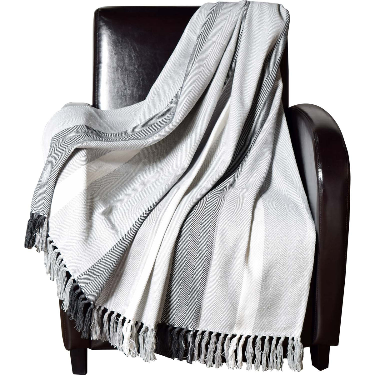 Dlux Jeté Décoratif en Coton à Larges Bandes Chevron 50" x 60", Gris - Simple Boutique