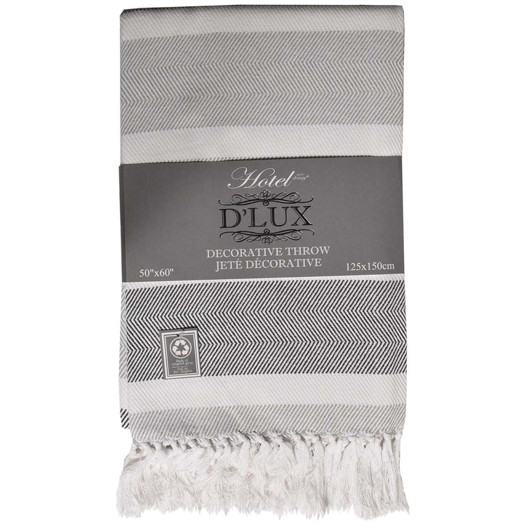Dlux Jeté Décoratif en Coton à Rayures Chevron 50" x 60", Gris - Simple Boutique