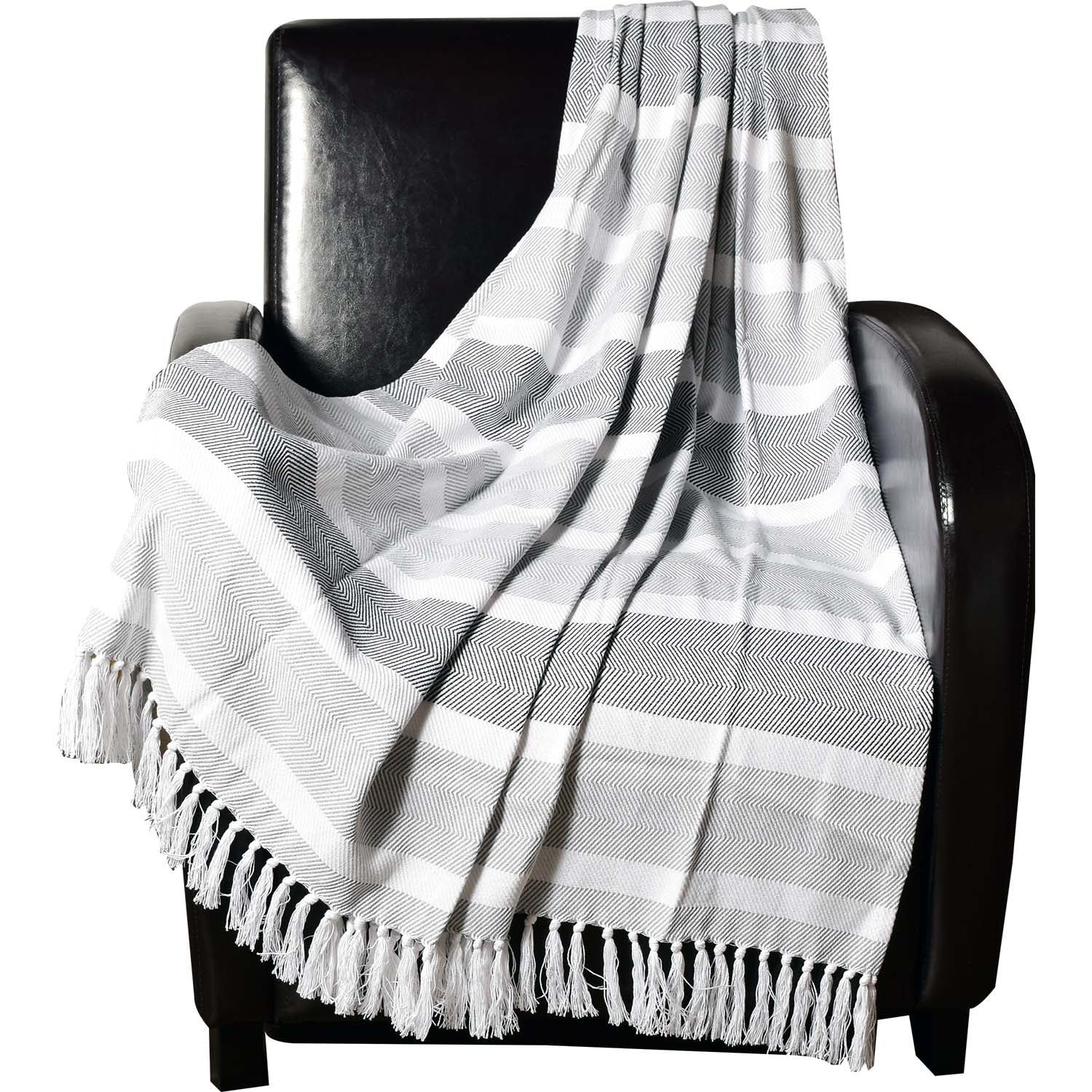 Dlux Jeté Décoratif en Coton à Rayures Chevron 50" x 60", Gris - Simple Boutique