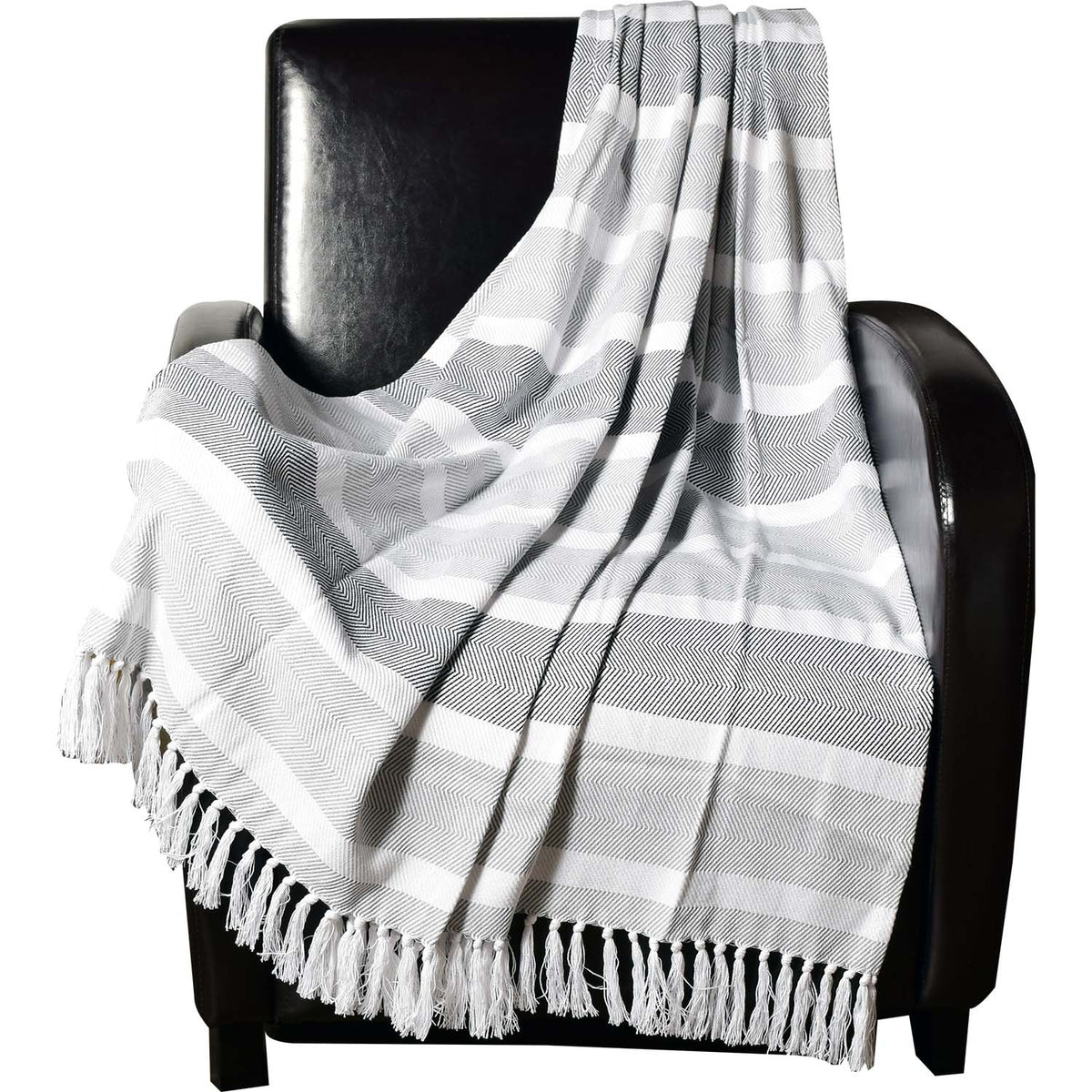 Dlux Jeté Décoratif en Coton à Rayures Chevron 50" x 60", Gris - Simple Boutique