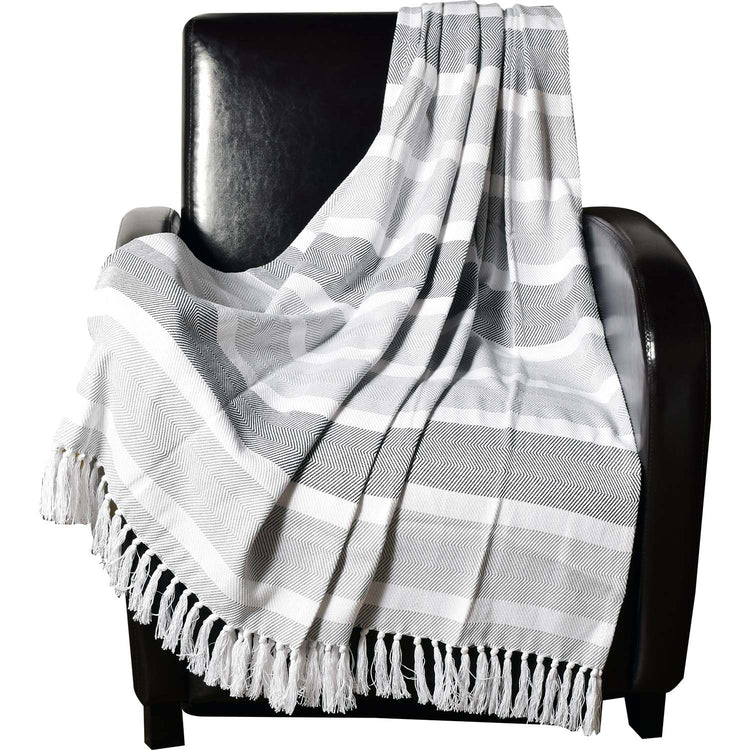 Dlux Jeté Décoratif en Coton à Rayures Chevron 50" x 60", Gris - Simple Boutique