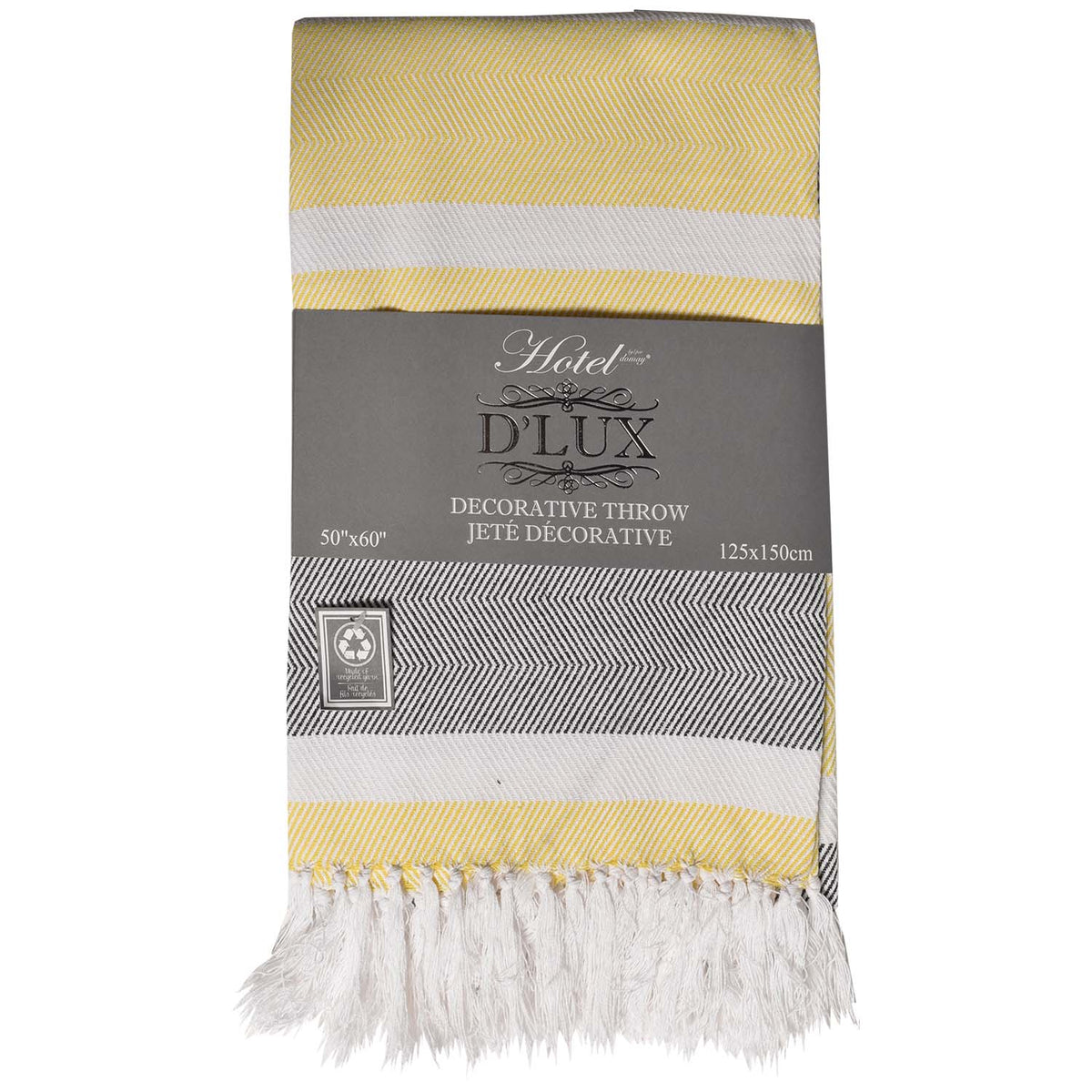 Dlux Jeté Décoratif en Coton à Rayures Chevron 50" x 60", Jaune et Gris - Simple Boutique