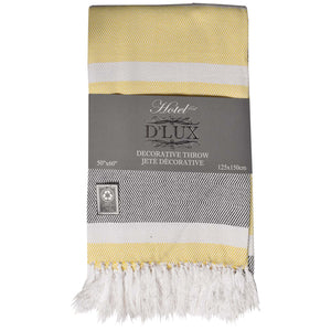 Dlux Jeté Décoratif en Coton à Rayures Chevron 50" x 60", Jaune et Gris - Simple Boutique