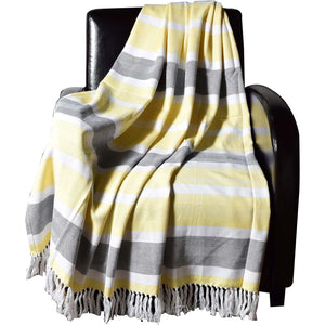 Dlux Jeté Décoratif en Coton à Rayures Chevron 50" x 60", Jaune et Gris - Simple Boutique
