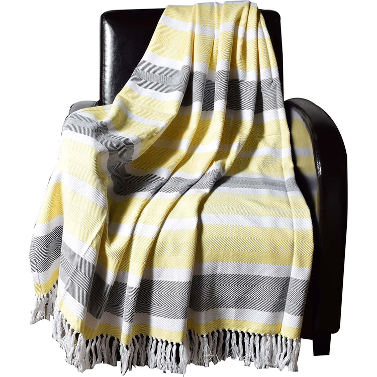 Dlux Jeté Décoratif en Coton à Rayures Chevron 50" x 60", Jaune et Gris - Simple Boutique