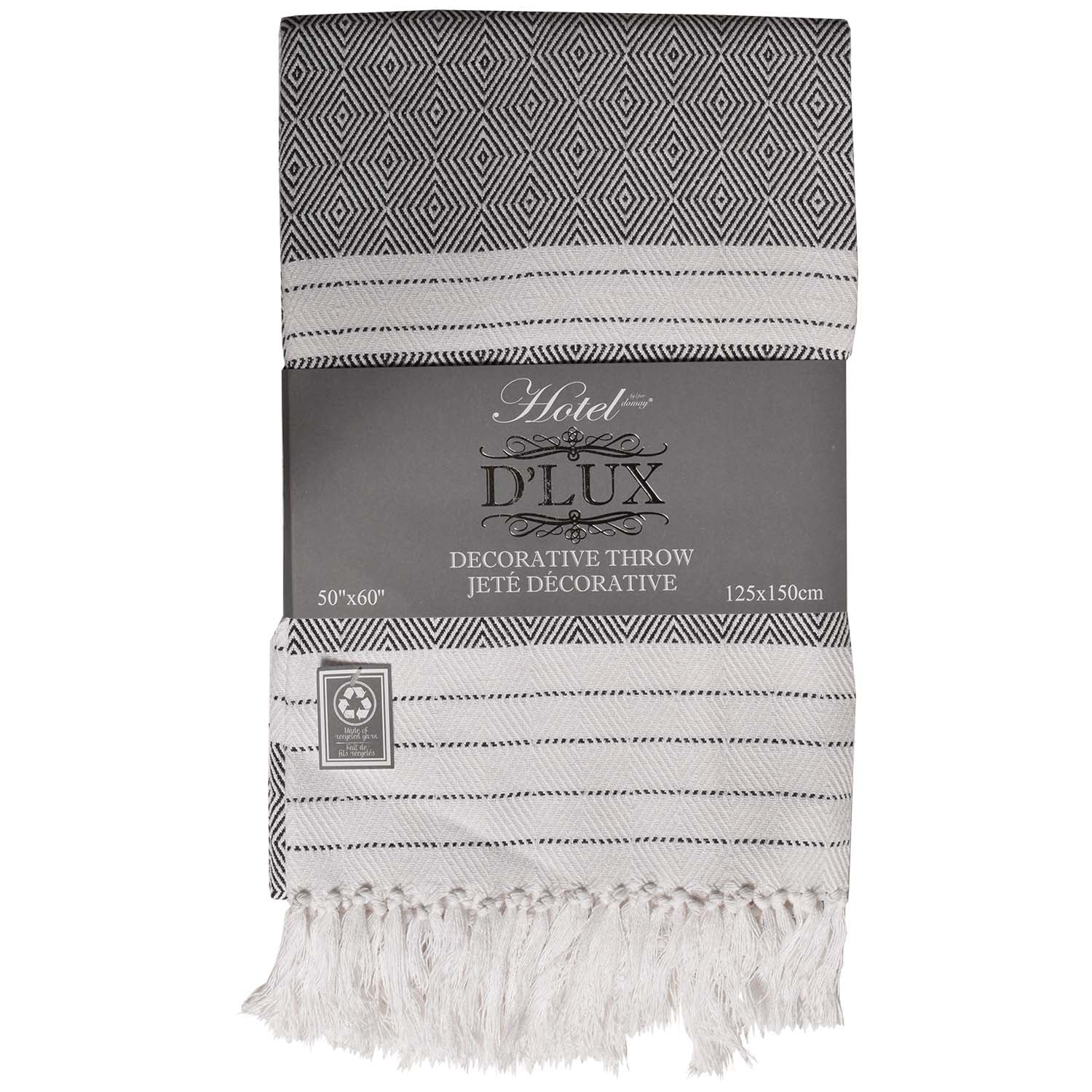 Dlux Jeté Décoratif en Coton à Rayures et Losanges 50" x 60", Charbon - Simple Boutique