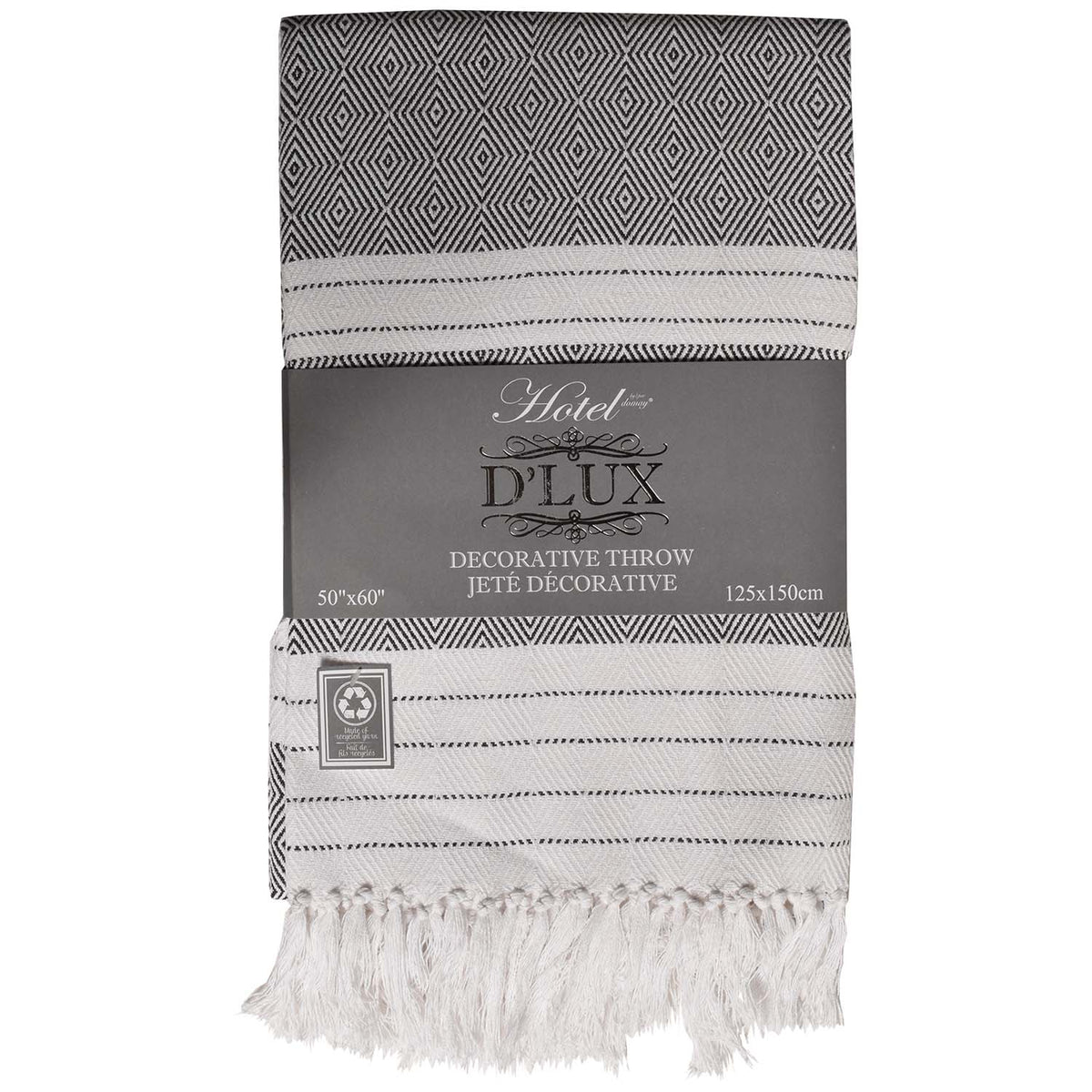 Dlux Jeté Décoratif en Coton à Rayures et Losanges 50" x 60", Charbon - Simple Boutique