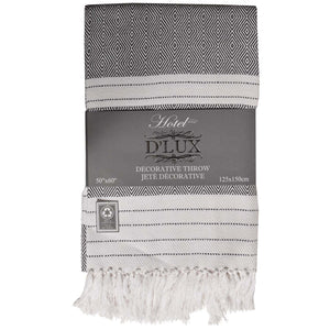 Dlux Jeté Décoratif en Coton à Rayures et Losanges 50" x 60", Charbon - Simple Boutique