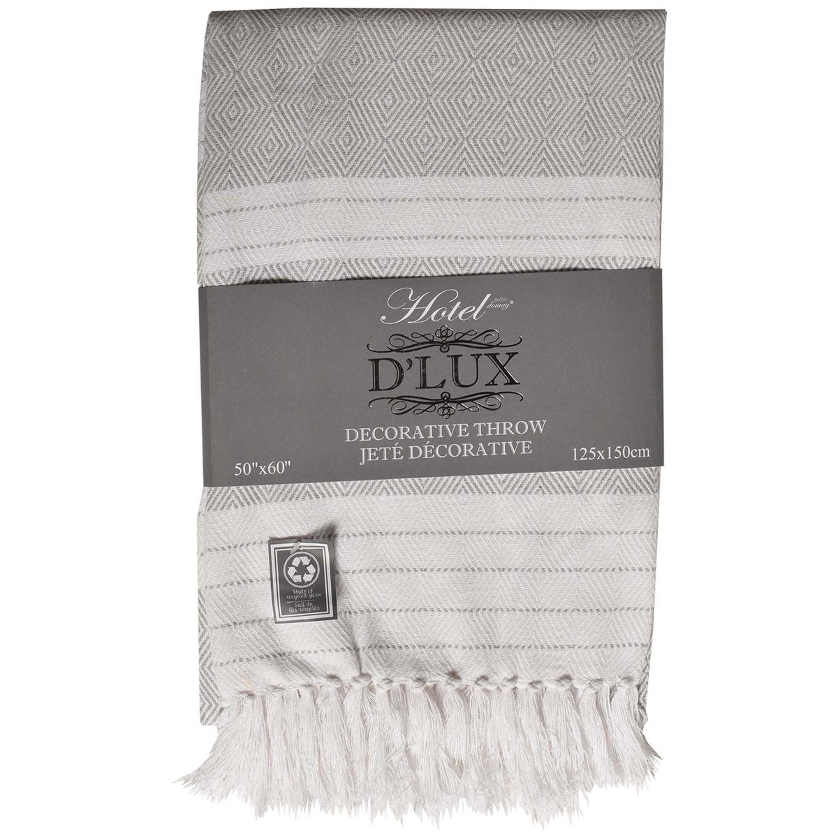 Dlux Jeté Décoratif en Coton à Rayures et Losanges 50" x 60", Gris - Simple Boutique