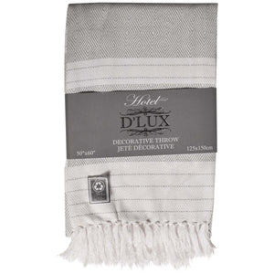 Dlux Jeté Décoratif en Coton à Rayures et Losanges 50" x 60", Gris - Simple Boutique