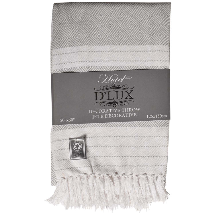 Dlux Jeté Décoratif en Coton à Rayures et Losanges 50" x 60", Gris - Simple Boutique