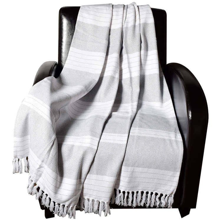 Dlux Jeté Décoratif en Coton à Rayures et Losanges 50" x 60", Gris - Simple Boutique