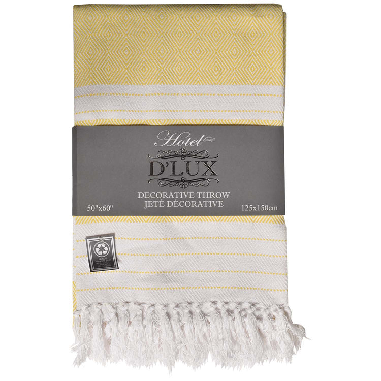 Dlux Jeté Décoratif en Coton à Rayures et Losanges 50" x 60", Jaune - Simple Boutique