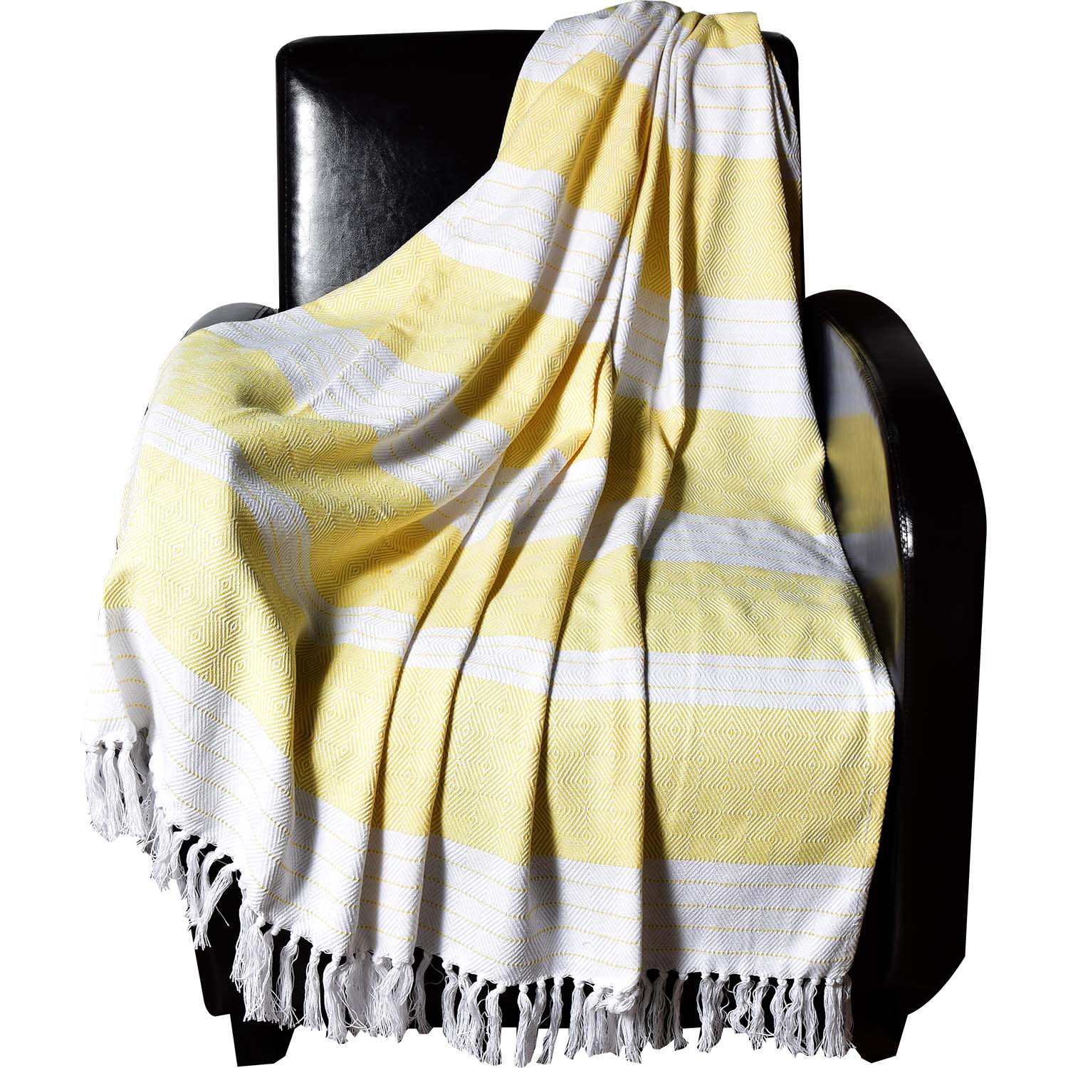 Dlux Jeté Décoratif en Coton à Rayures et Losanges 50" x 60", Jaune - Simple Boutique