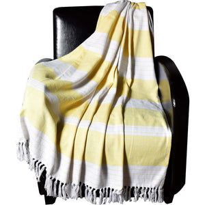 Dlux Jeté Décoratif en Coton à Rayures et Losanges 50" x 60", Jaune - Simple Boutique
