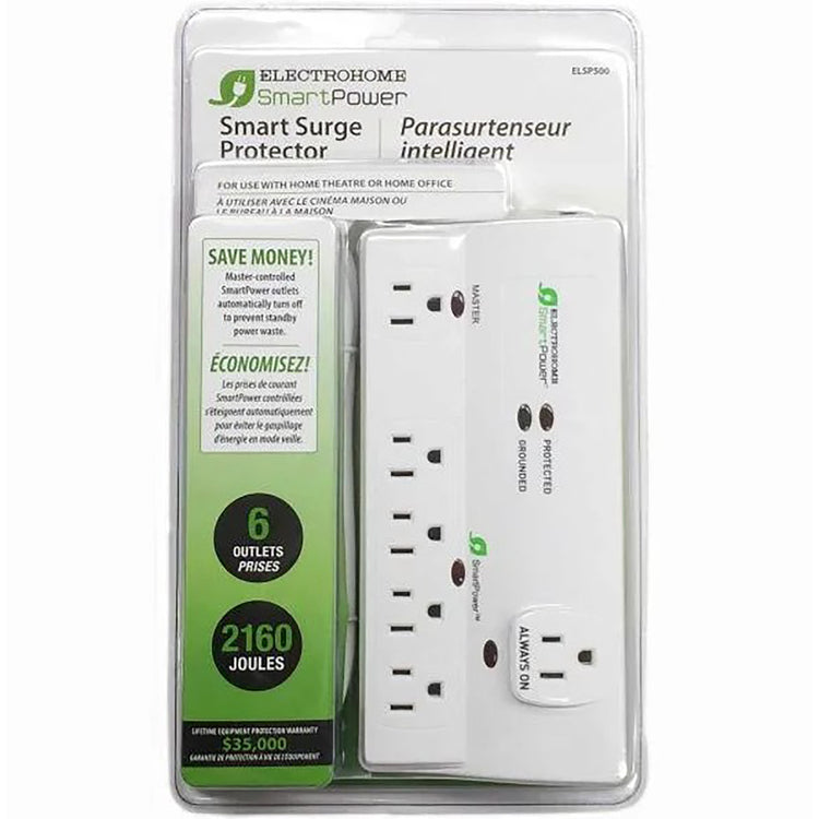 ElectroHome - Parasurtenseur SmartPower, Protection de 2160 Joules, Cordon de 6 Pieds, Blanc - Simple Boutique