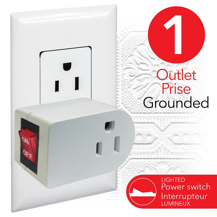 Elink - Adaptateur de Prise Murale avec Mise à la Terre, Interrupteur Lumineux, Blanc - Simple Boutique