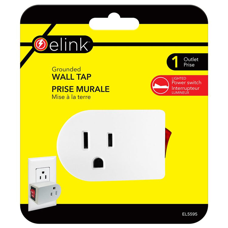 Elink - Adaptateur de Prise Murale avec Mise à la Terre, Interrupteur Lumineux, Blanc - Simple Boutique