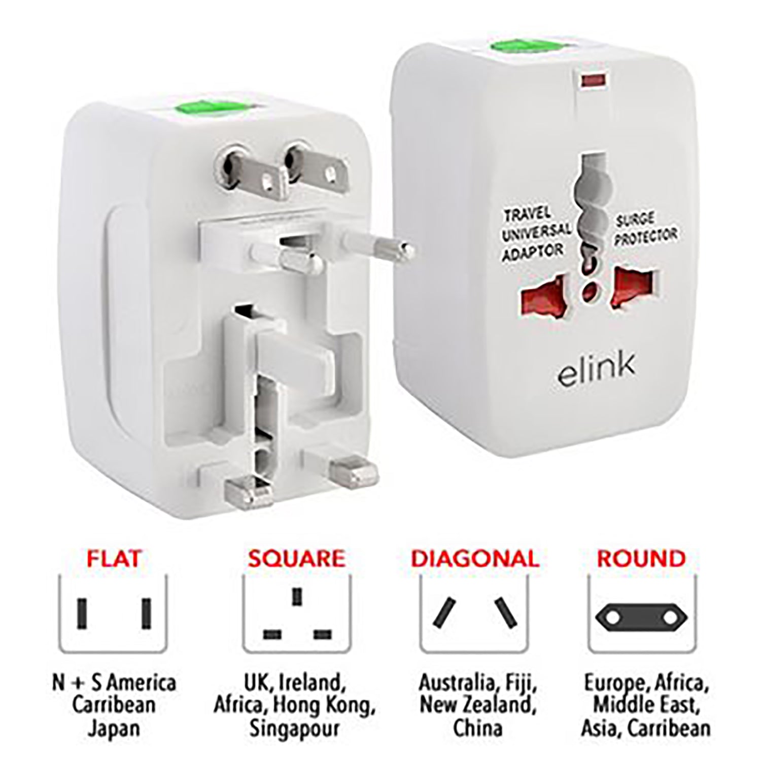 Elink - Adaptateur de Voyage Universel avec Protecteur de Surtension, Pour Plus de 150 Pays - Simple Boutique