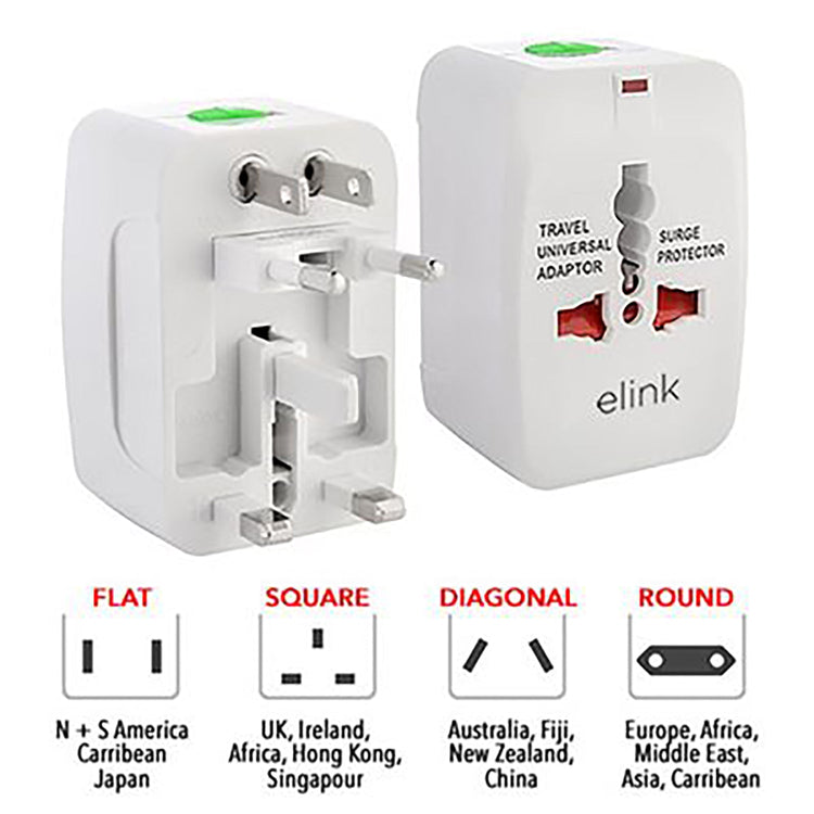 Elink - Adaptateur de Voyage Universel avec Protecteur de Surtension, Pour Plus de 150 Pays - Simple Boutique